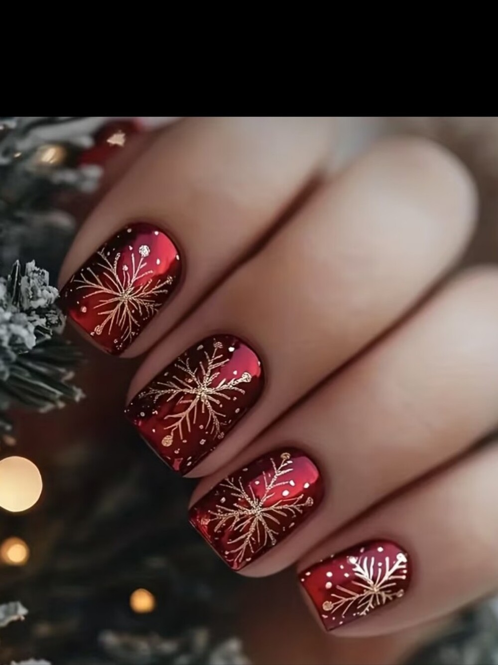 🔥3/$21 Red Holiday Snowflake Press On Nails